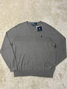 Polo Ralph Lauren Pullover Herren XL grau V-Ausschnitt Pima Baumwolle Pulli Classic Logo - Bild 1 von 12