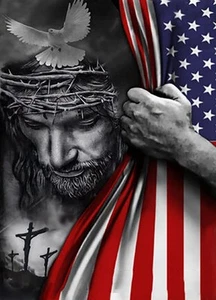 5D DIY Diamond Art Painting Kit, American Flag and Jesus 16X20 inches Round F... - Picture 1 of 9