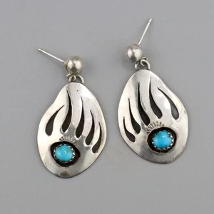 Vintage Navajo Turquoise Bear Claw Sterling Silver Earrings Native American - Picture 1 of 5