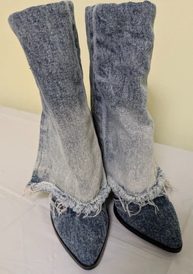Steve Madden Livvy Botines Tacón Denim Deshilachado Western Talla 5.5M Foto 1 de 4