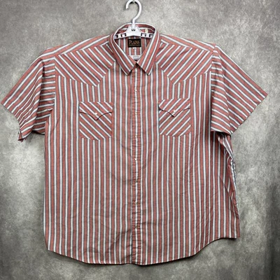 Plains Western Wear Pearl Snap Shirt Mens 3x Big Man Red Stripe Short Sleeve - Image 1 of 4
