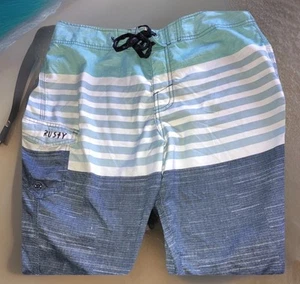 Rusty Blue Striped Board Shorts Bathing Suit Swim Trunk Men Size 32 Bottleopener - Picture 1 of 12