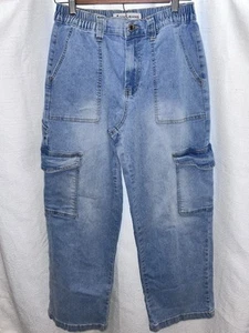 GOGO Damen/Teens Blau High Rise Cargo Denim Jeans Wide Leg Skater Y2K Baggy - Bild 1 von 11