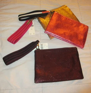 3x Metallic Wristlet purses ANTHROPOLOGIE plum pink gold SOFT CLUTCH rose prune - Picture 1 of 7