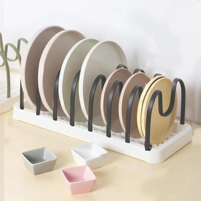 Kitchen Plate Rack Pan Lid Holder Plastic Cupboard Organiser Space Saving Design - Image 1 of 4