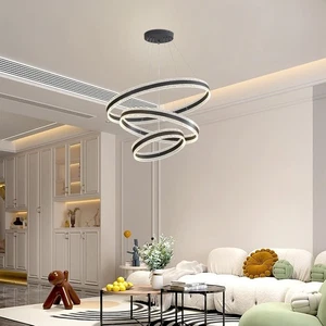 Lampadario LED moderno dimmerabile con telecomando 3 anelli nero luce a sospensione 105W - Foto 1 di 6