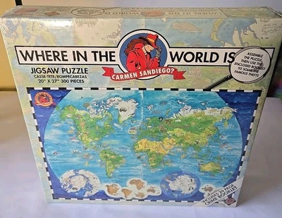VTG Where In The World Is Carmen Sandiego 300 Piece Jigsaw Puzzle 1993 Sealed  - Image 1 of 4