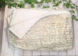 Pottery Barn Faux Fur Cozy Plush Reversible Throw Blanket 60 x 80 TAN IVORY - Picture 1 of 8