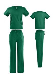 Unisex Scrub Sets Solid V-Neck Top Cargo Pant Men Women Medical Nursing Uniform 