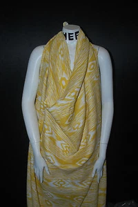 European Linen 100% Natural Fiber Beautifull Ethnic Print 5oz  Mustard Off White - Picture 1 of 11
