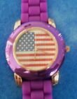 Montre pour femme violette cadran drapeau américain sur bracelet violet silicone nouveau style ! 