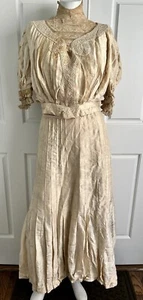 Antique Edwardian Victorian Ivory Silk Two Piece Dress Jacket Skirt Lace c.1900 - Picture 1 of 12