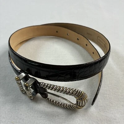 FOSSIL 棕色真皮 Croco 压花牛皮腰带中号 29 英寸 - 33 英寸女式 — 第 1/4 张图片