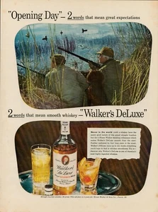 1944 Whiskey Alcohol Walkers DeLuxe Vintage Print Ad Duck Hunting Rifle Pond - Picture 1 of 9