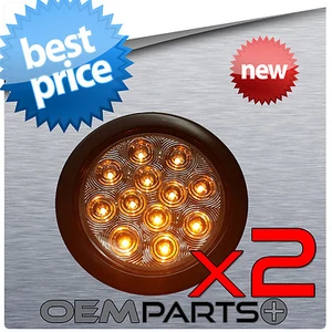 2Pc New 4" Round Clear Lens/Amber 12V LED Light Turn Stop Signal Truck Trailer - Picture 1 of 1