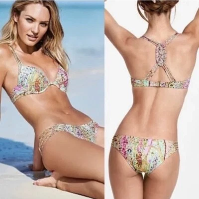 Victoria’s Secret Byron Bay Paisley Foil Macramé Fabulous Bikini Top 34D XS - Image 1 of 4