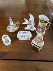 Limoges Dolls House Miniatures Piano Sofa Chair Chamberstick Swallow Pitcher x 6 - Picture 1 of 4
