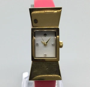 Kate Spade Carlyle Women Gold Tone MOP Dial Bow Pink Leather Band New Battery - Picture 1 of 16