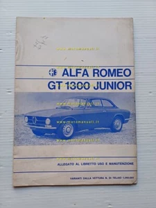 Alfa Romeo GT 1300 Junior 1972 AGGIORNAMENTO originale manuale uso - Foto 1 di 7