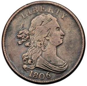 1806 C-1 Sm 6, ohne Stiele drapierte Büste Half Cent Münze 1/2c - Bild 1 von 2