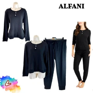 PO Alfani L Thermal Henley Pajama Set Classic Black 100131312MS $70 - Picture 1 of 11