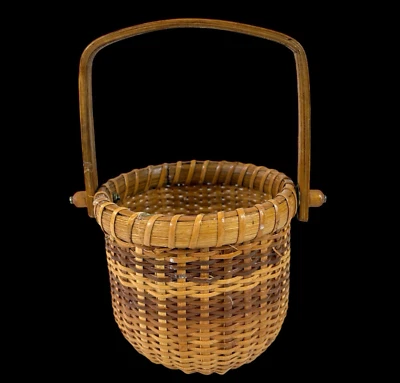 Маленькая корзина в стиле Нантакет ручка-качели Lightship с деревянным основанием 4 дюйма - Изображение 1 из 4