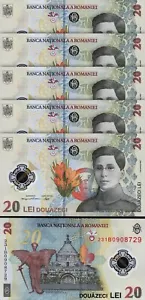 Romania 20 Lei 2023, UNC, 5 Pcs LOT, POLYMER, P-119 - Picture 1 of 4