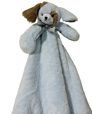 Bearington Baby Collection Blue Puppy Dog Spotted Brown Ear Lovey Blanket 27" - Image 1 of 4