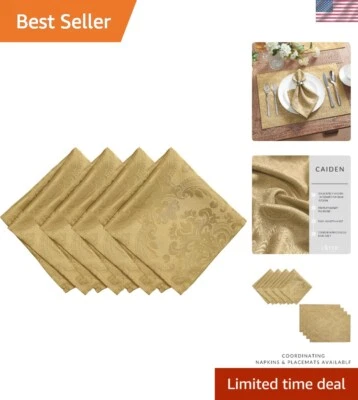 Colección Servilletas Damasco Oro Caiden - Juego de 4, 17" x 17" Lavables a Máquina Foto 1 de 4