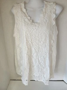 Woman’s Size L White Lace Overlay Tank Top/Blouse - Picture 1 of 5