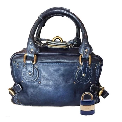 Bolso de mano de cuero azul marino CHLOE Paddington con candado Foto 1 de 4