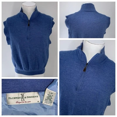 Fairway & Greene Golf 1/4 Zip Sweater Vest Women L Blue Wool Lined YGI W5-61 - Image 1 of 4