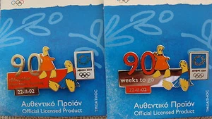 COUNTDOWN 90 WEEKS TO GO BY MASCOT (Pair) - ATHENS 2004 OLYMPIC PINS - Picture 1 of 3