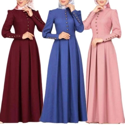 Dubai Abaya Muslim Women Long Sleeve Maxi Dress Kaftan Dress Islamic Robe Party - Image 1 of 4