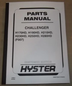 HYSTER H170HD H190HD H210HD H230HD H250HD H280HD FORKLIFT PARTS MANUAL BOOK F007 - Picture 1 of 12