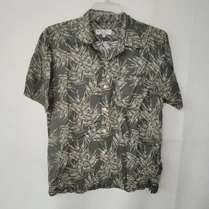 Platinum Star Shirt Mens XL Green Cream Leaf Print Cotton Button Up Pocket *Flaw - Picture 1 of 13