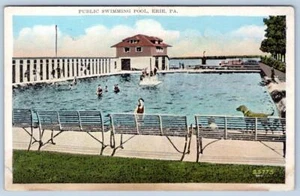 1920's PUBLIC SWIMMING POOL ERIE PENNSYLVANIA PA ANTIQUE POSTCARD - Picture 1 of 2
