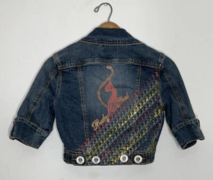 Y2K Baby Phat Denim Jacket Girls Sz Large Blue Trucker Coat Pink Cat Kids Child - Picture 1 of 12