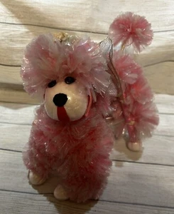 Vintage Kitschy Handmade Plastic Pompom Pom Poms Pink Poodle 9" Dog Unique TubP - Picture 1 of 7