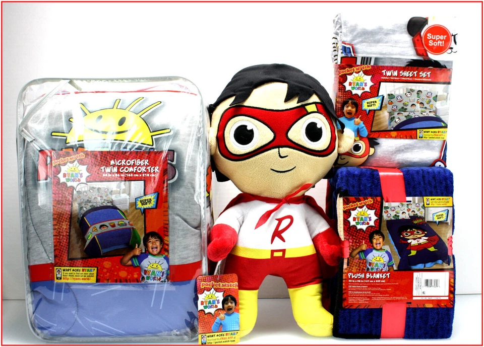 6 Pieces - RYAN'S WORLD Comforter + Sheet Set + Blanket + Red TITAN Plush - TWIN - Image 1 of 4