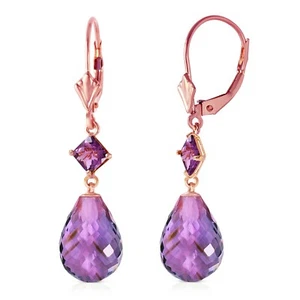 11.0 Carat 14K Rose Gold Leverback Elegant Gemstone Earrings Amethyst Jewelry - Picture 1 of 4
