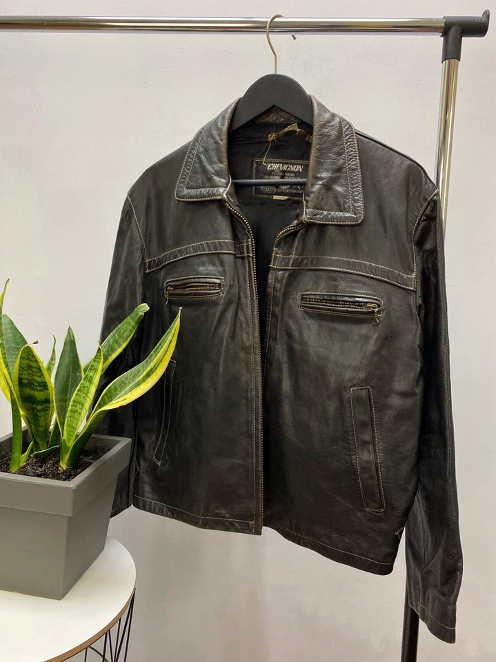 Chevignon Brown Heavy Flying Leather Jacket Size XL Men Rare Army  - Image 1 of 4