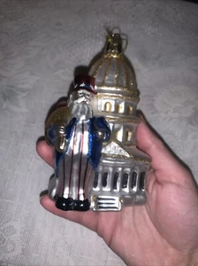 Santa Patriotic White House Glass Ornament Ashland - Picture 1 of 6