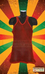 RED STRING MESH FISHNET UNISEX VEST 100% COTTON RASTA REGGAE - Picture 1 of 1