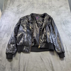 Dereon Faux Leather Bomber Jacket Women's Size Small Black Full Zip Up Lined - Picture 1 of 9
