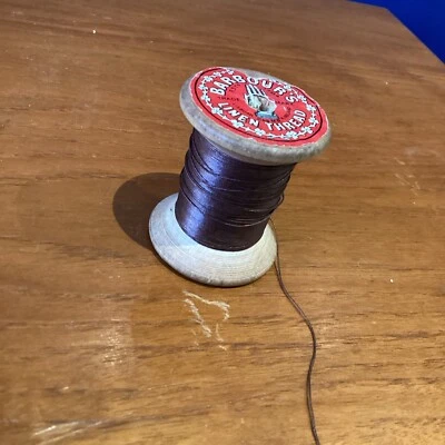 Barbours Brown 3 Courd 2oz Cord Irish Linen Thread No 35 Wooden Bobbin Reel Used - Image 1 of 4