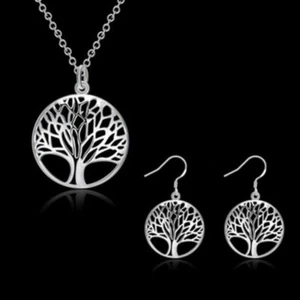 🇬🇧 925 Sterling Silver Gift Tree of Life Pendant 18" Necklace Chain / Earrings - Picture 1 of 11