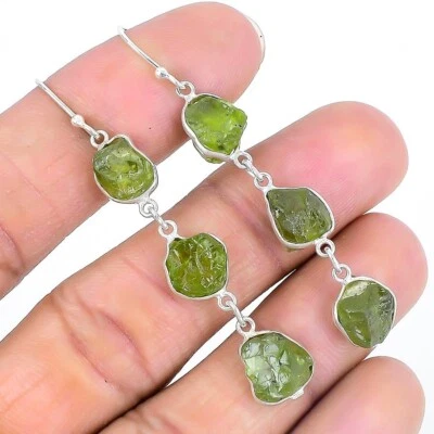 Peridot Druzy Stone 925 Silver Birthday Engagement Dangling Daughter Earrings - Image 1 of 4