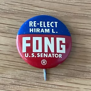 1964 Hiram L Fong für Hawaii USA Senator Wiederwahlkampagne Knopf Senat Pin - Bild 1 von 2