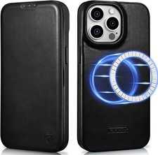 For iPhone 14 Pro Max ICARER Genuine Leather Card Slot Magnetic Folio Flip Case
